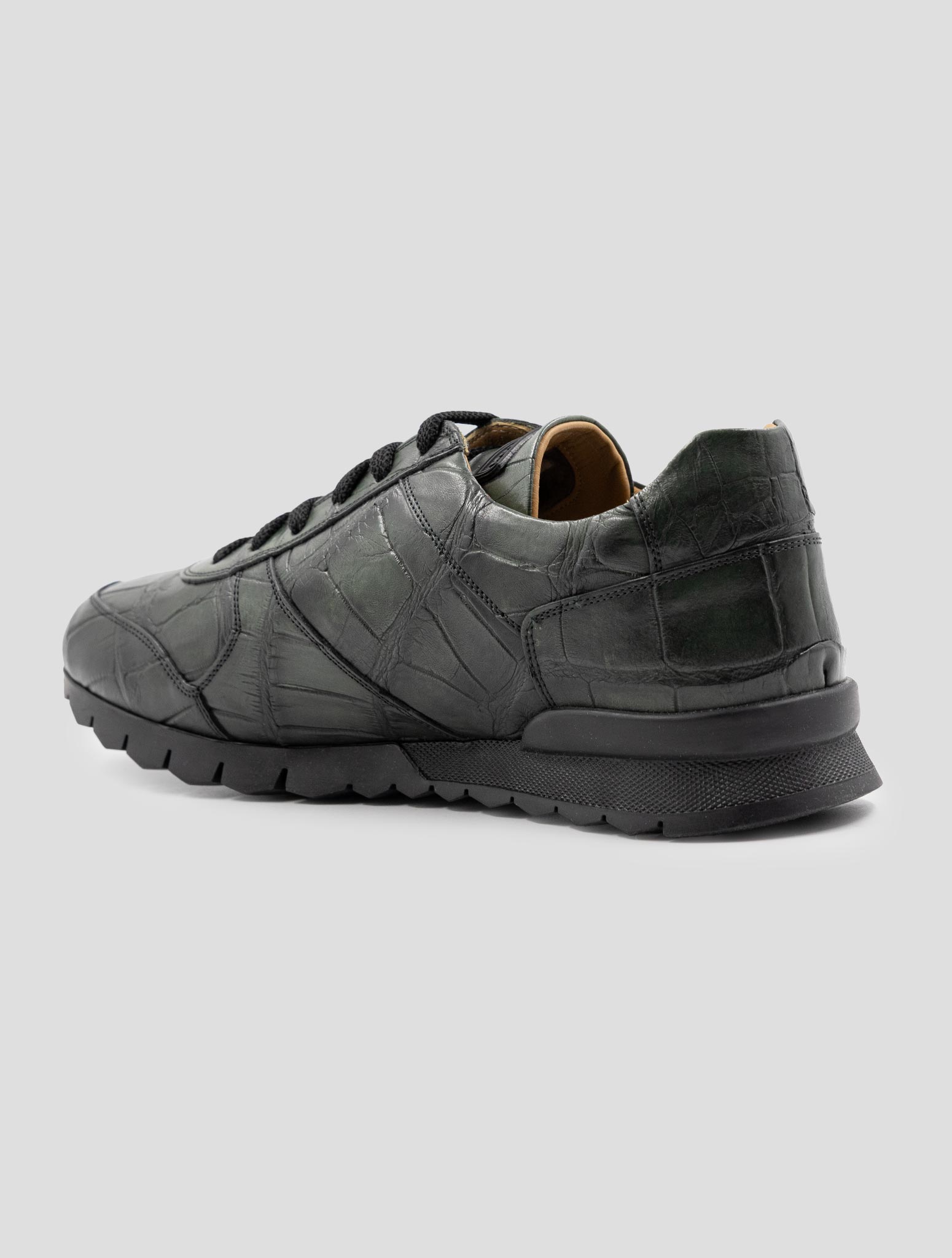 Kiton Green Leather Crocodile With Fur Sneakers