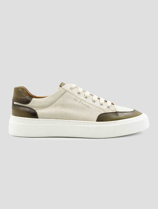 Kiton White Brown Cotton Sneakers