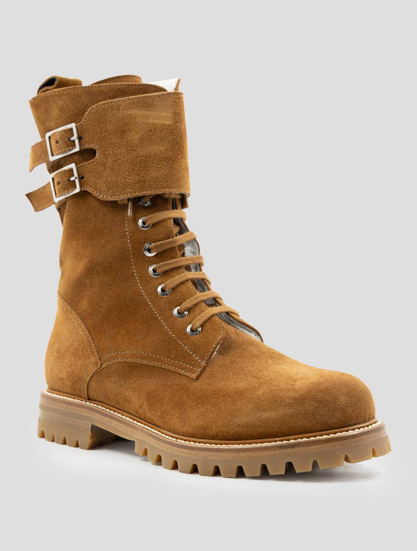 Kiton Brown Leather Suede With Fur Boots