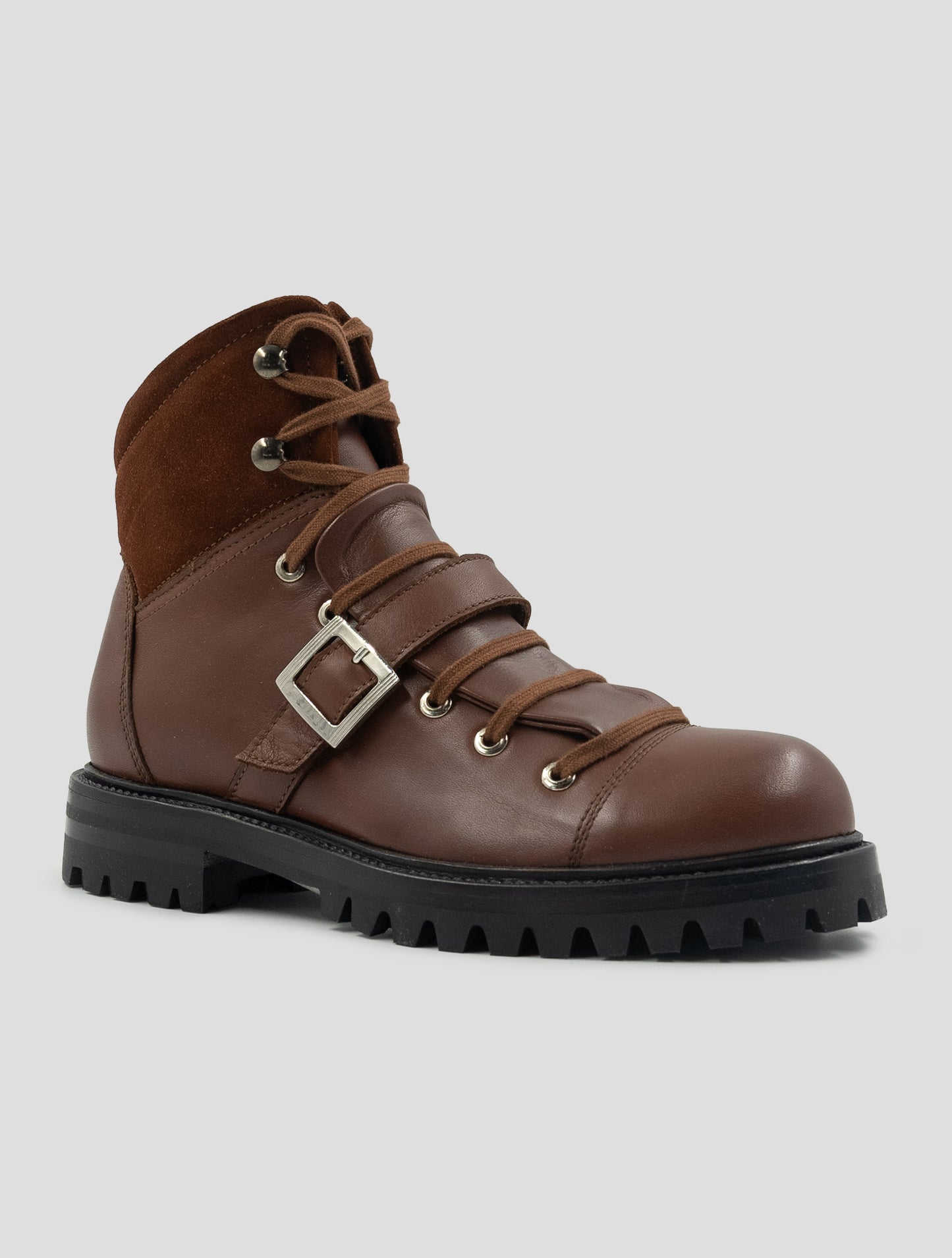 Kiton Brown Leather Leather Suede With Fur Boots