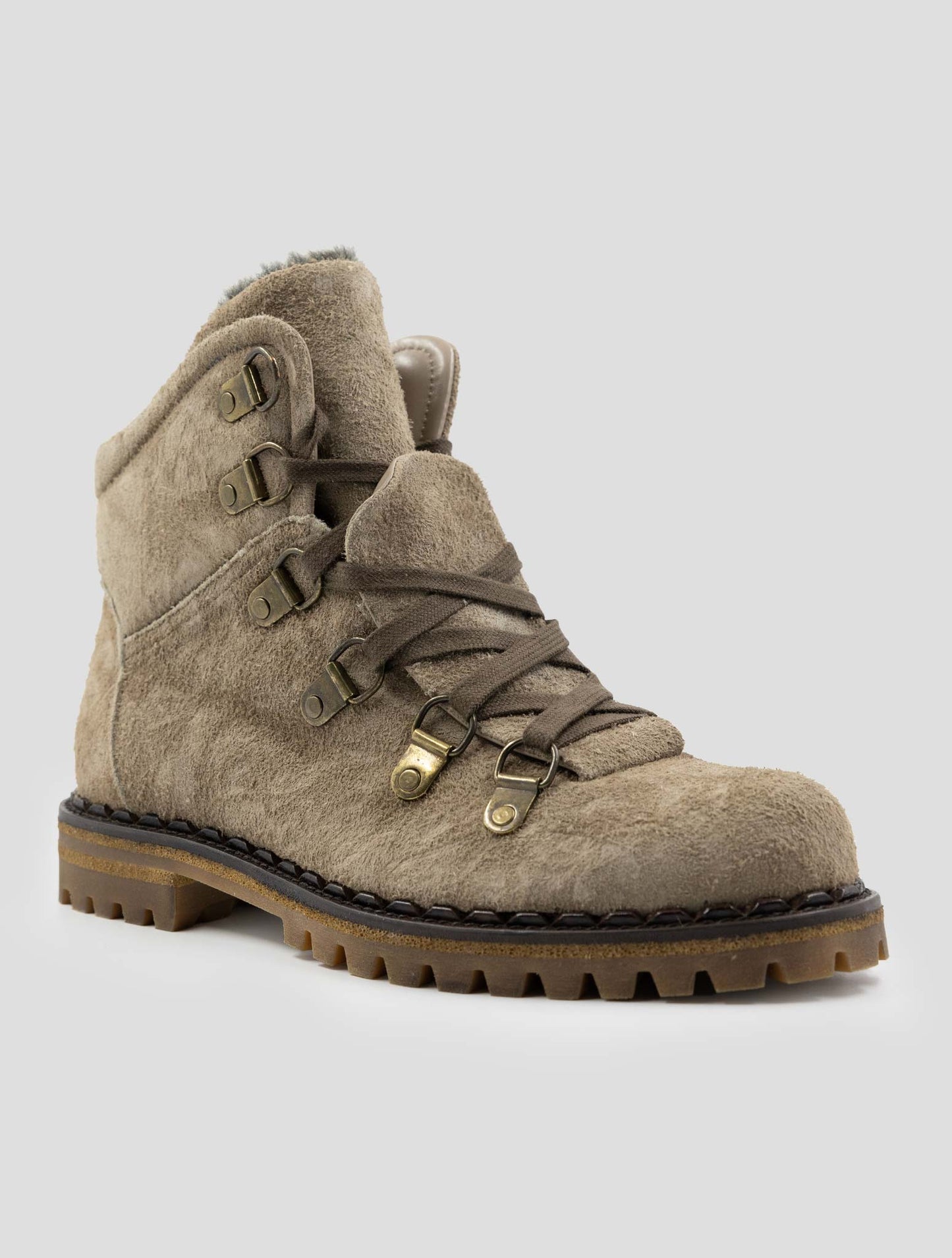 Kiton Beige Leather Suede With Fur Boots