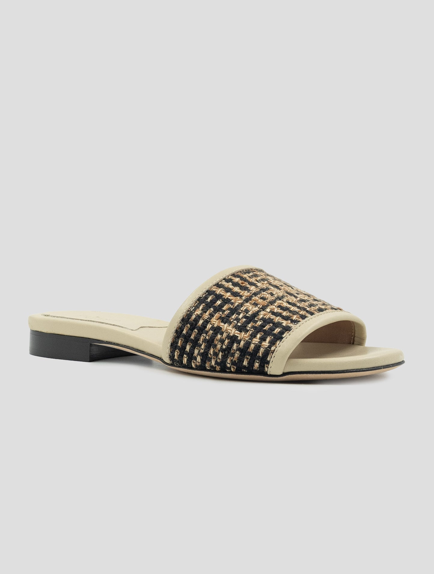 Kiton Black Beige Viscose Linen Sandals