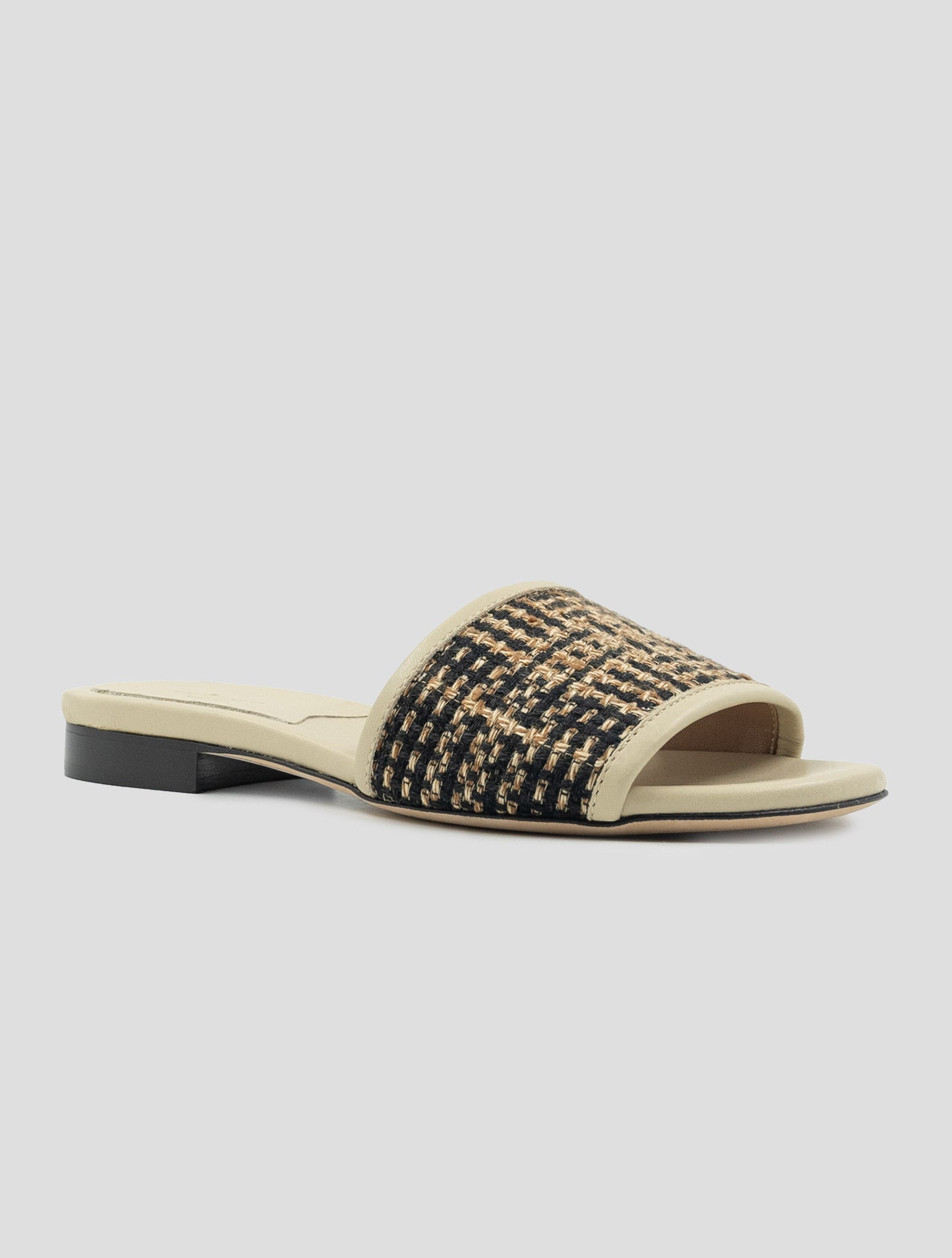 Kiton Black Beige Viscose Linen Sandals