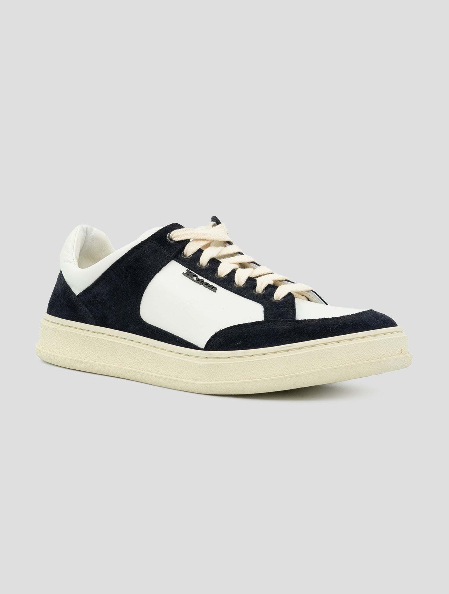 Kiton Blue White Leather Leather Suede Sneakers