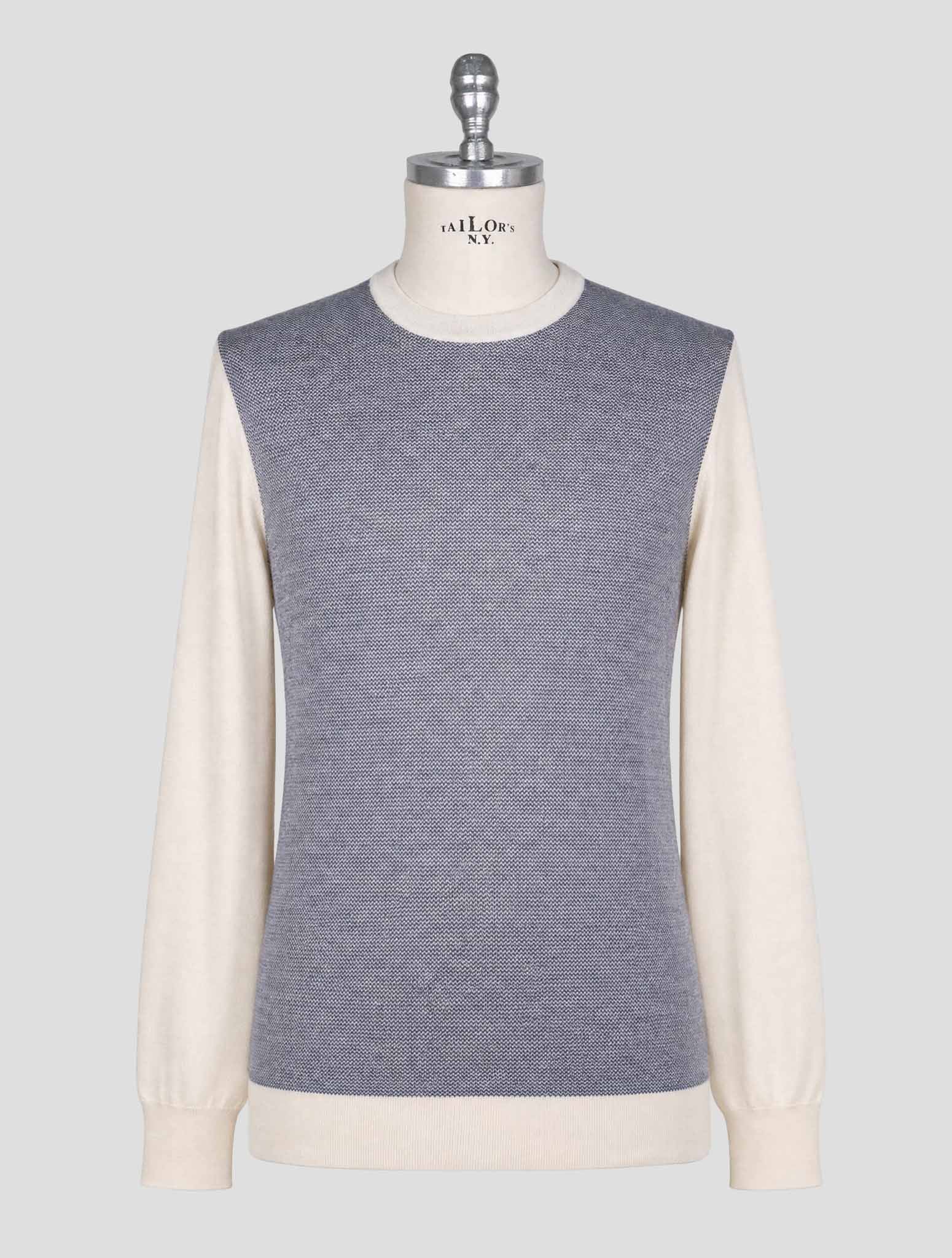 Kiton Blue White Cashmere Silk Sweater Crewneck