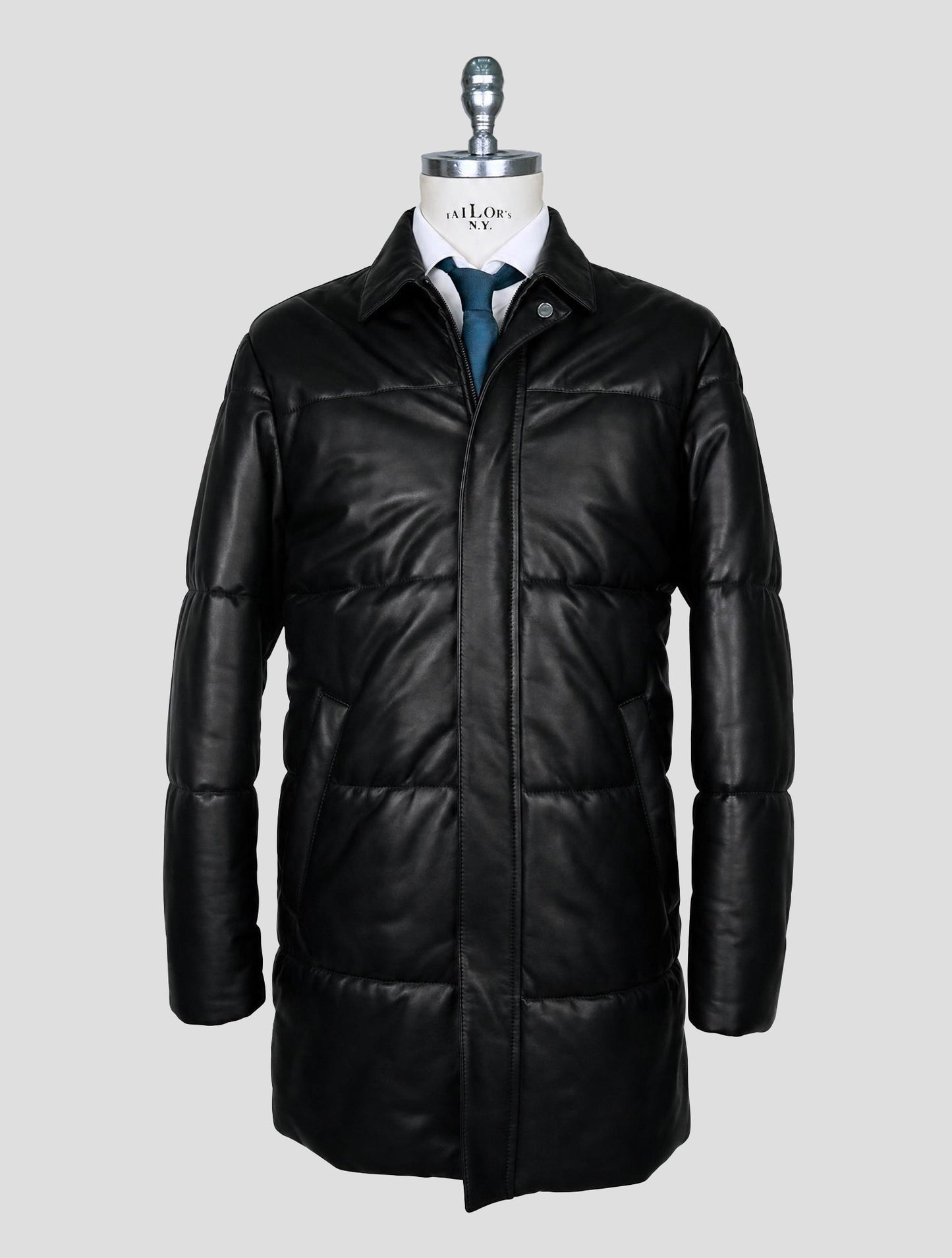 Kiton Black Leather Overcoat
