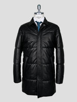 Kiton Black Leather Overcoat