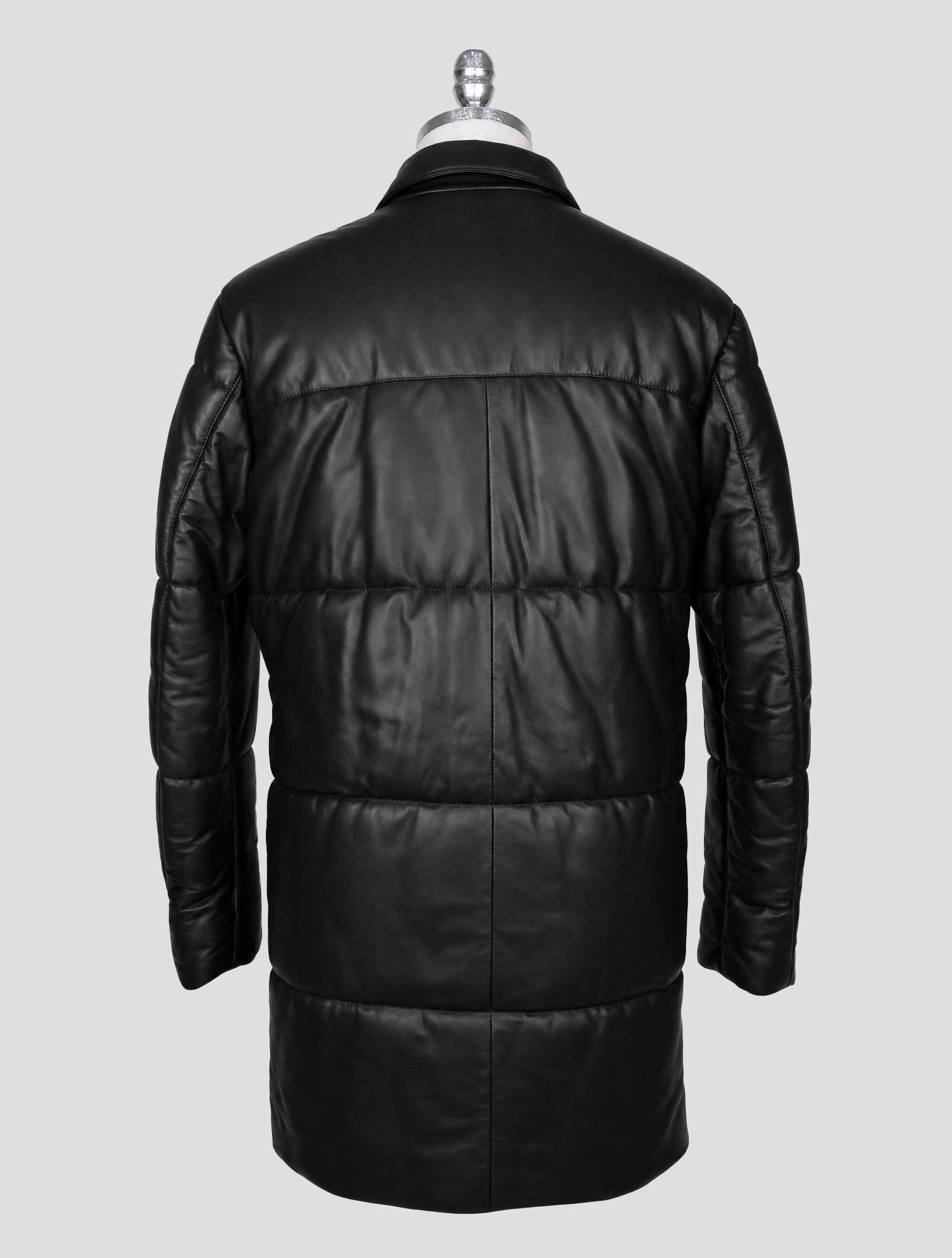 Kiton Black Leather Overcoat