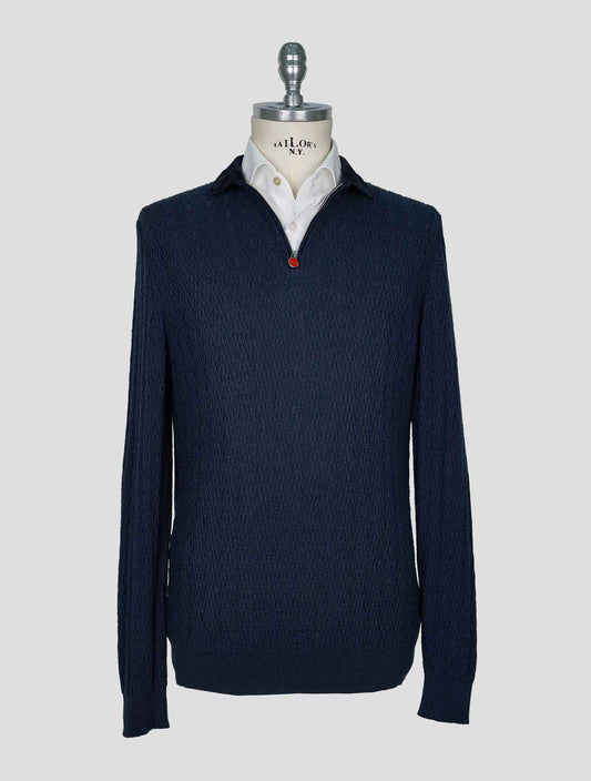 Kiton Blue Linen Cashmere Sweater Half Zip