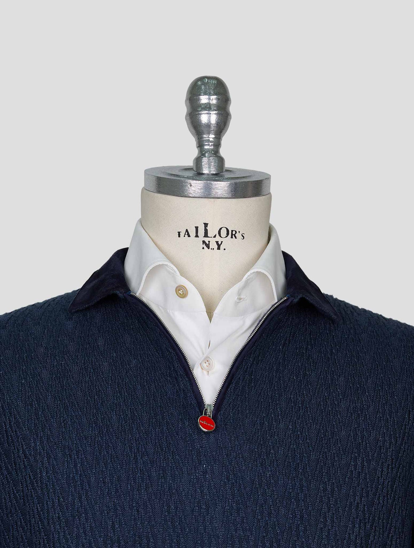 Kiton Blue Linen Cashmere Sweater Half Zip