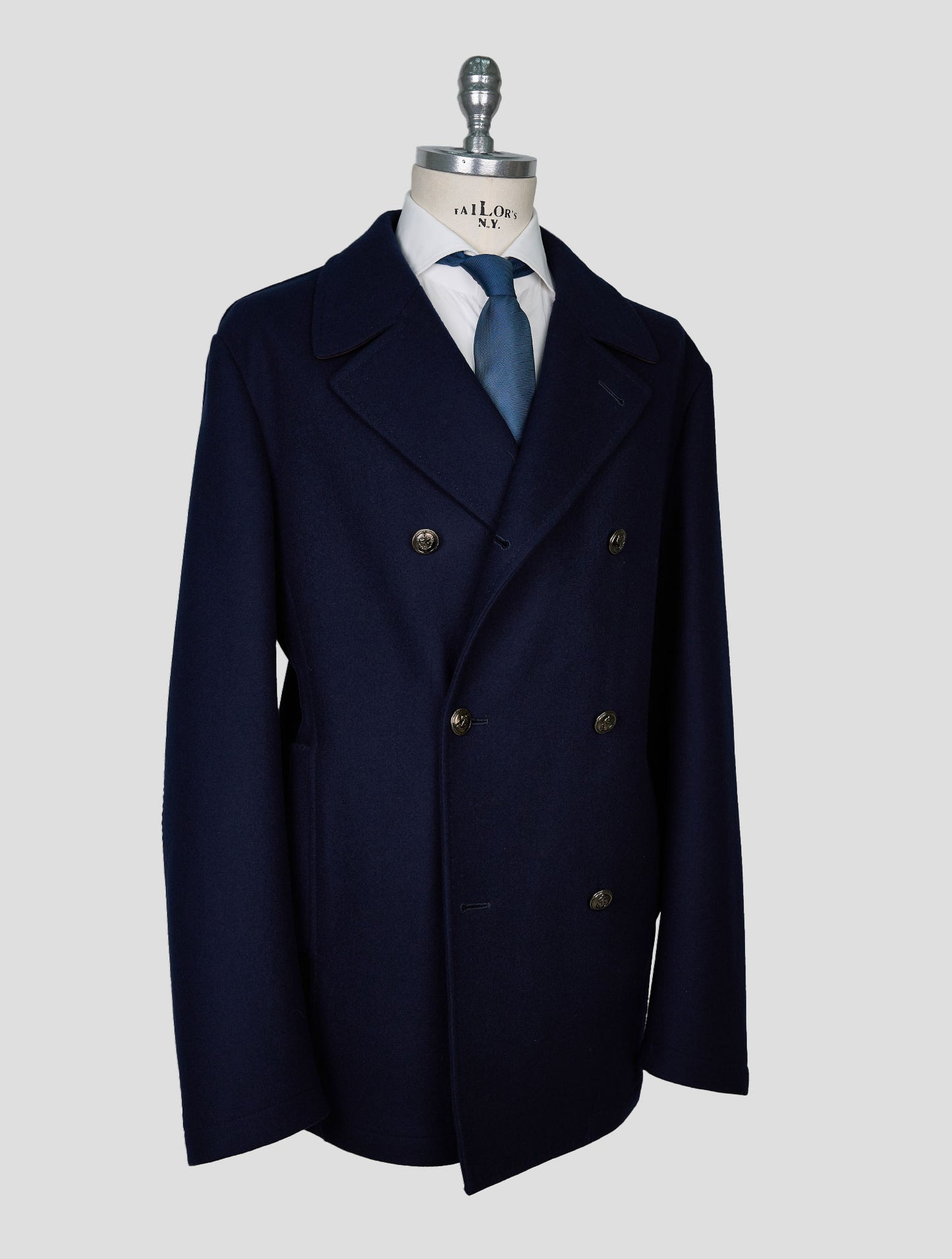 Kiton Blue Wool Double Breasted Coat