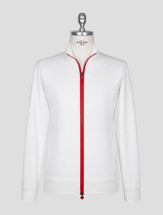Kiton White Cotton Sweater Full Zip