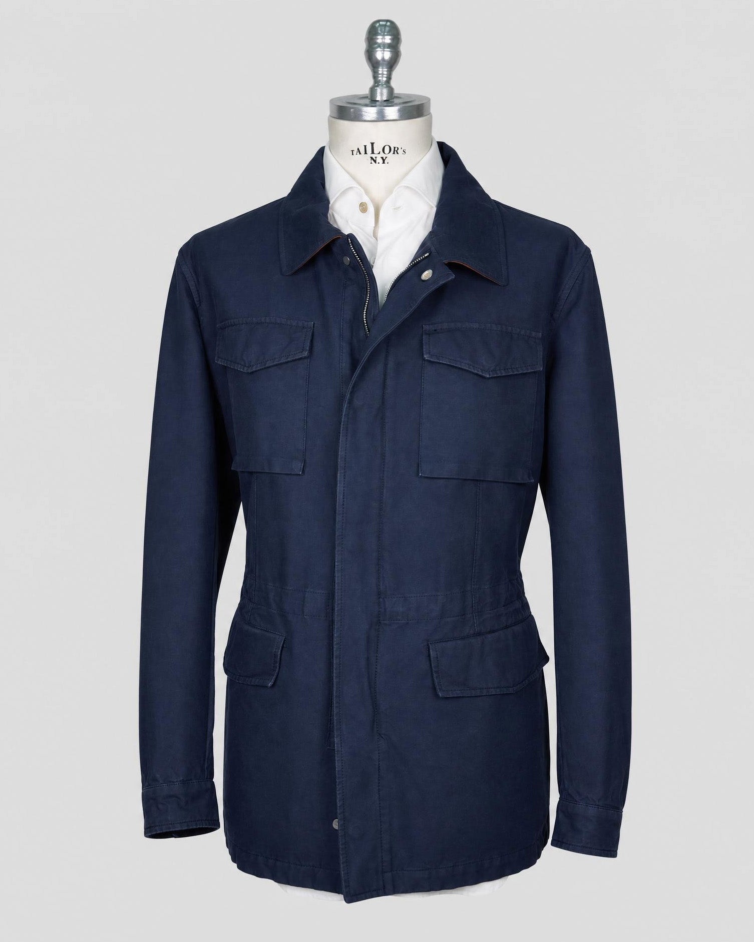 Kiton Blue Cotton Overcoat