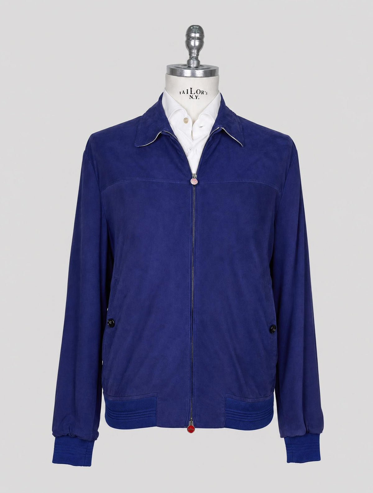 Kiton Blue Leather Suede Coat