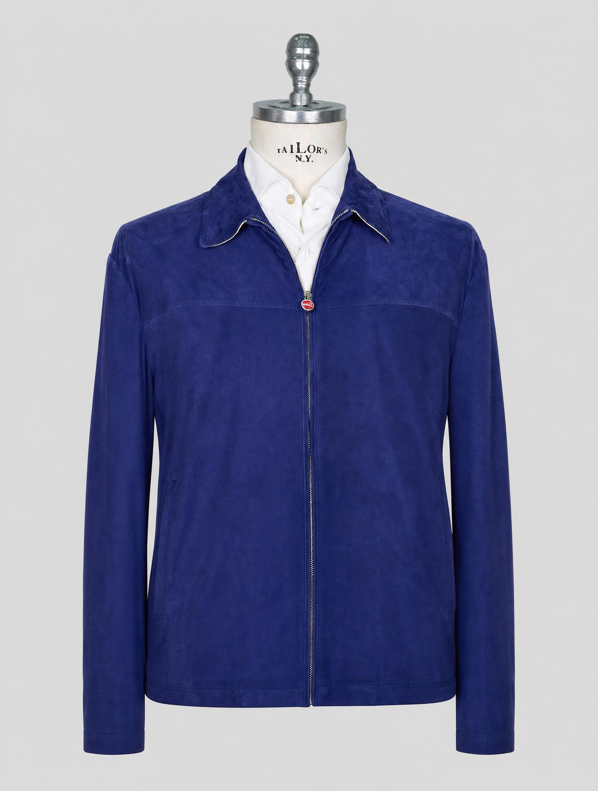 Kiton Blue Leather Suede Coat