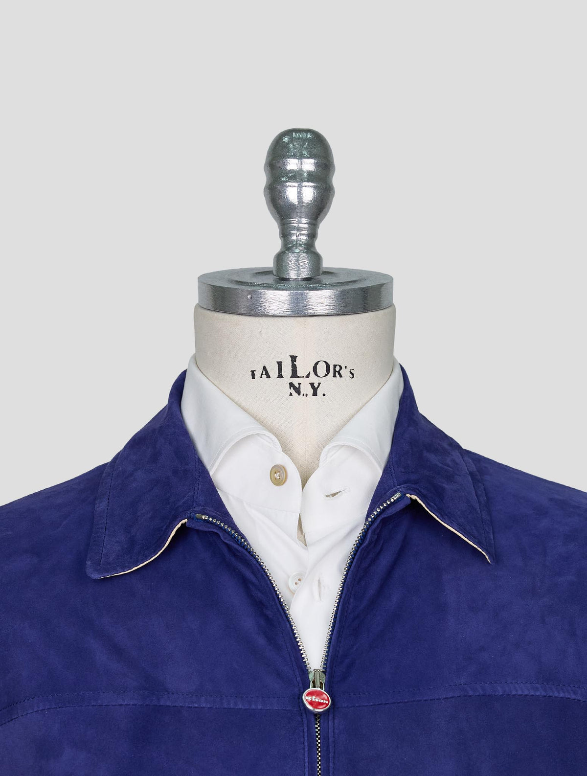 Kiton Blue Leather Suede Coat