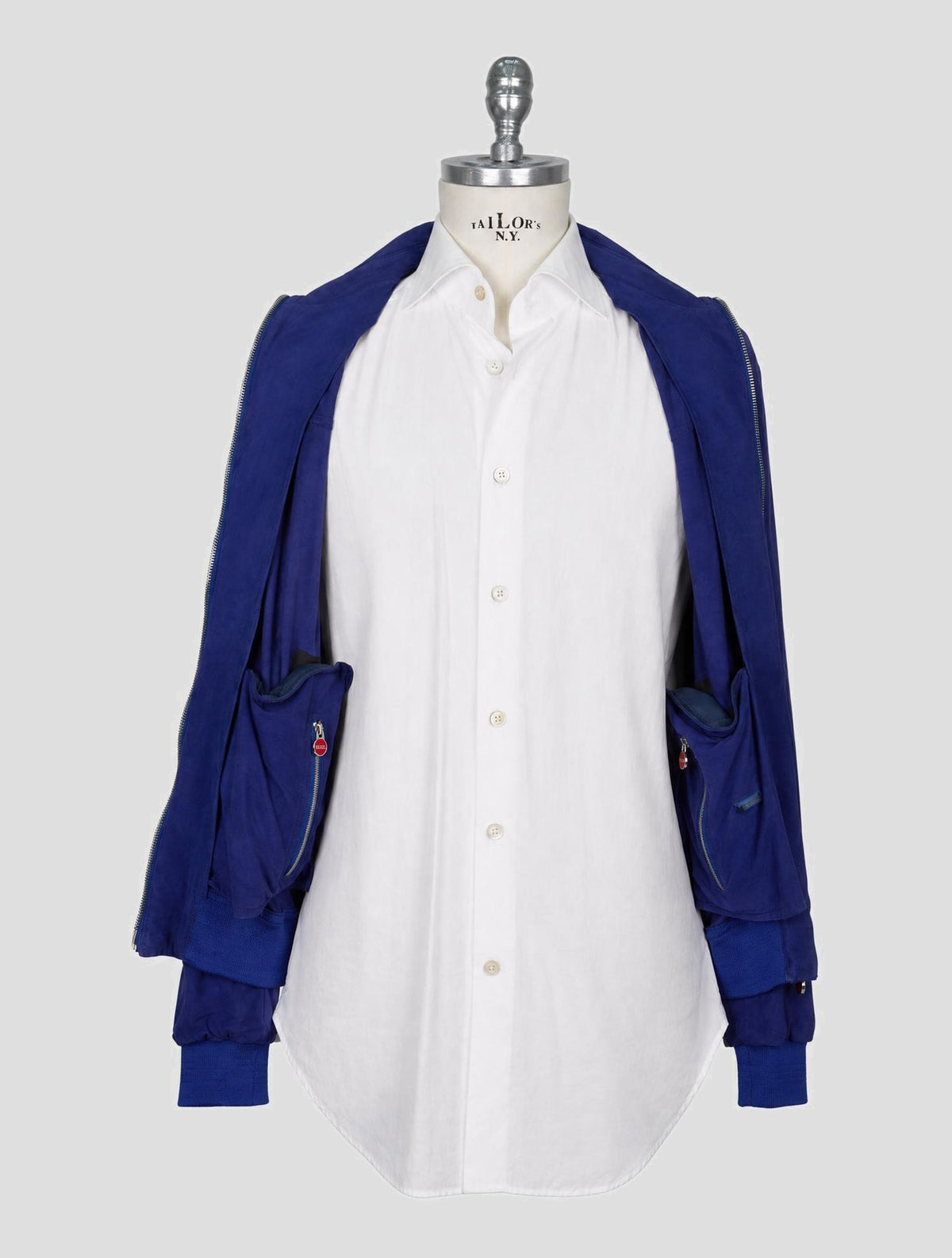 Kiton Blue Leather Suede Coat