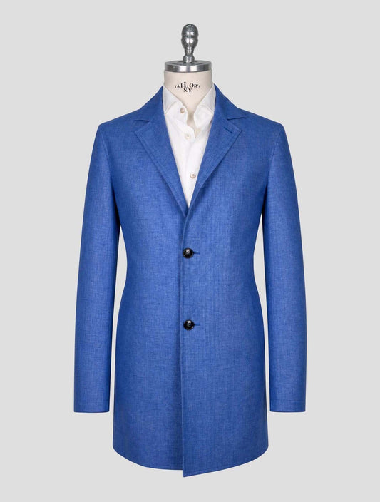 Kiton Blue Linen Overcoat
