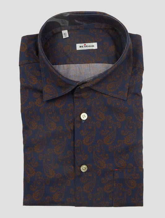 Kiton Blue Orange Cotton Shirt Nerano