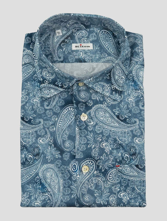 Kiton Blue White Cotton Shirt Nerano