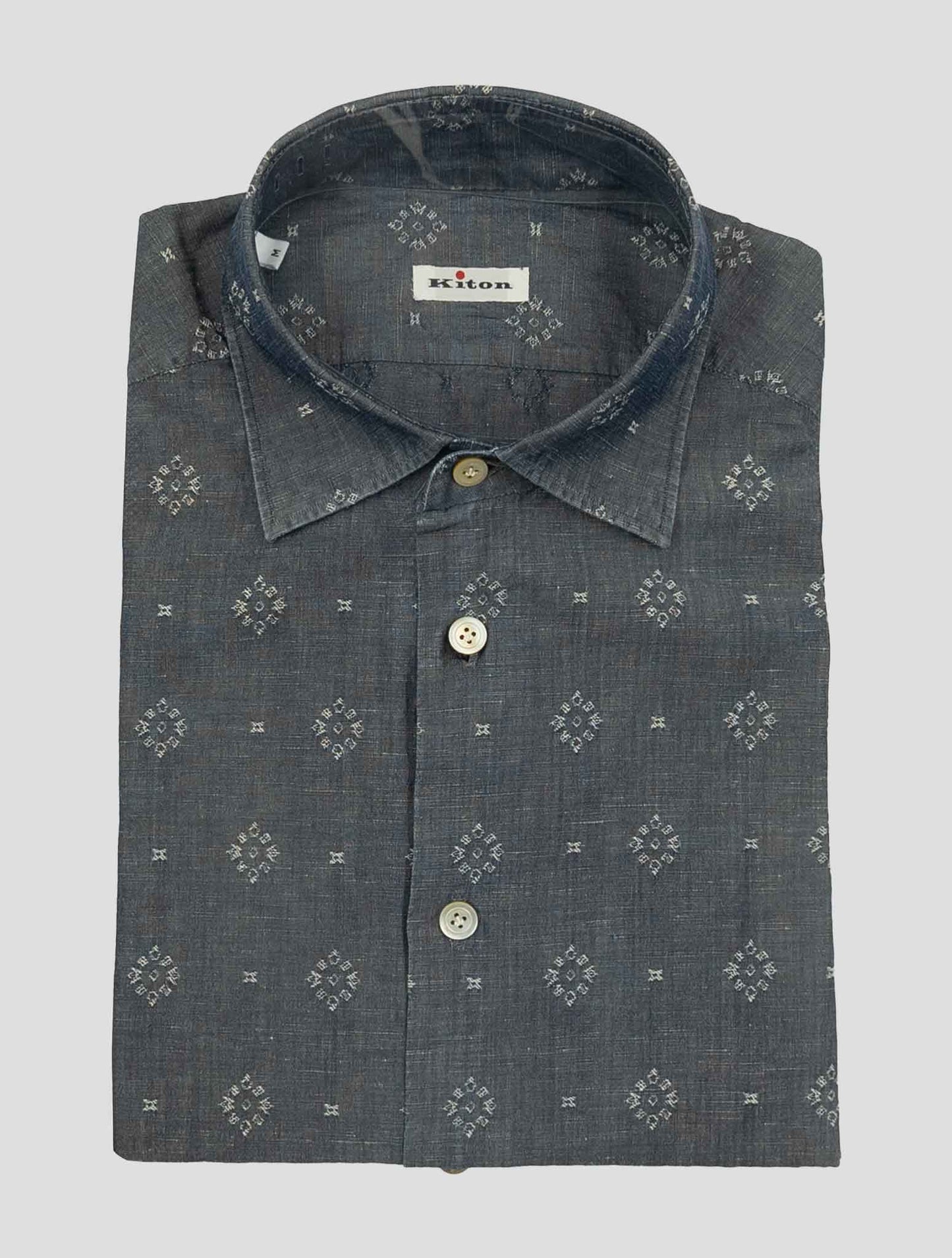 Kiton Gray Linen Cotton Washed Shirt Nerano