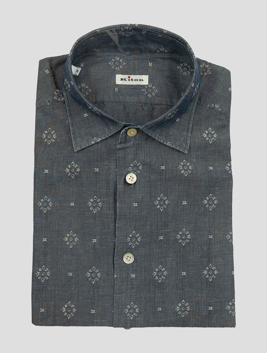 Kiton Gray Linen Cotton Washed Shirt Nerano