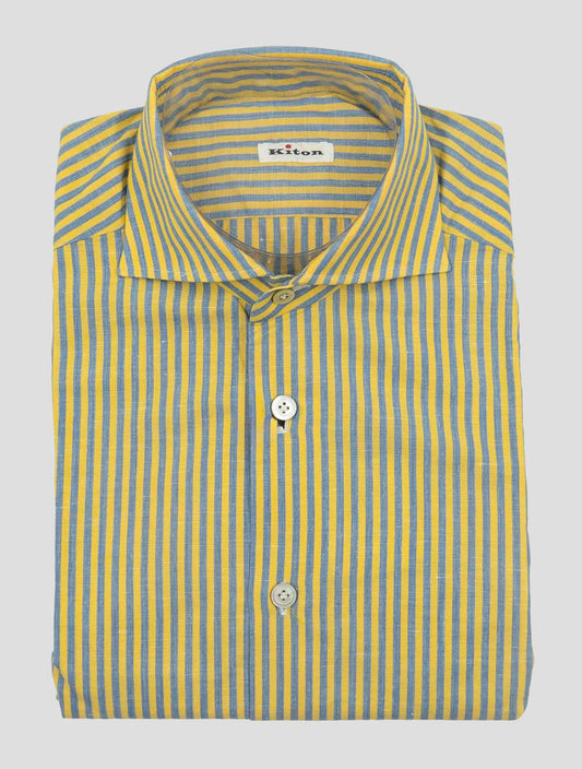 Kiton Yellow Light Blue Cotton Linen Shirt