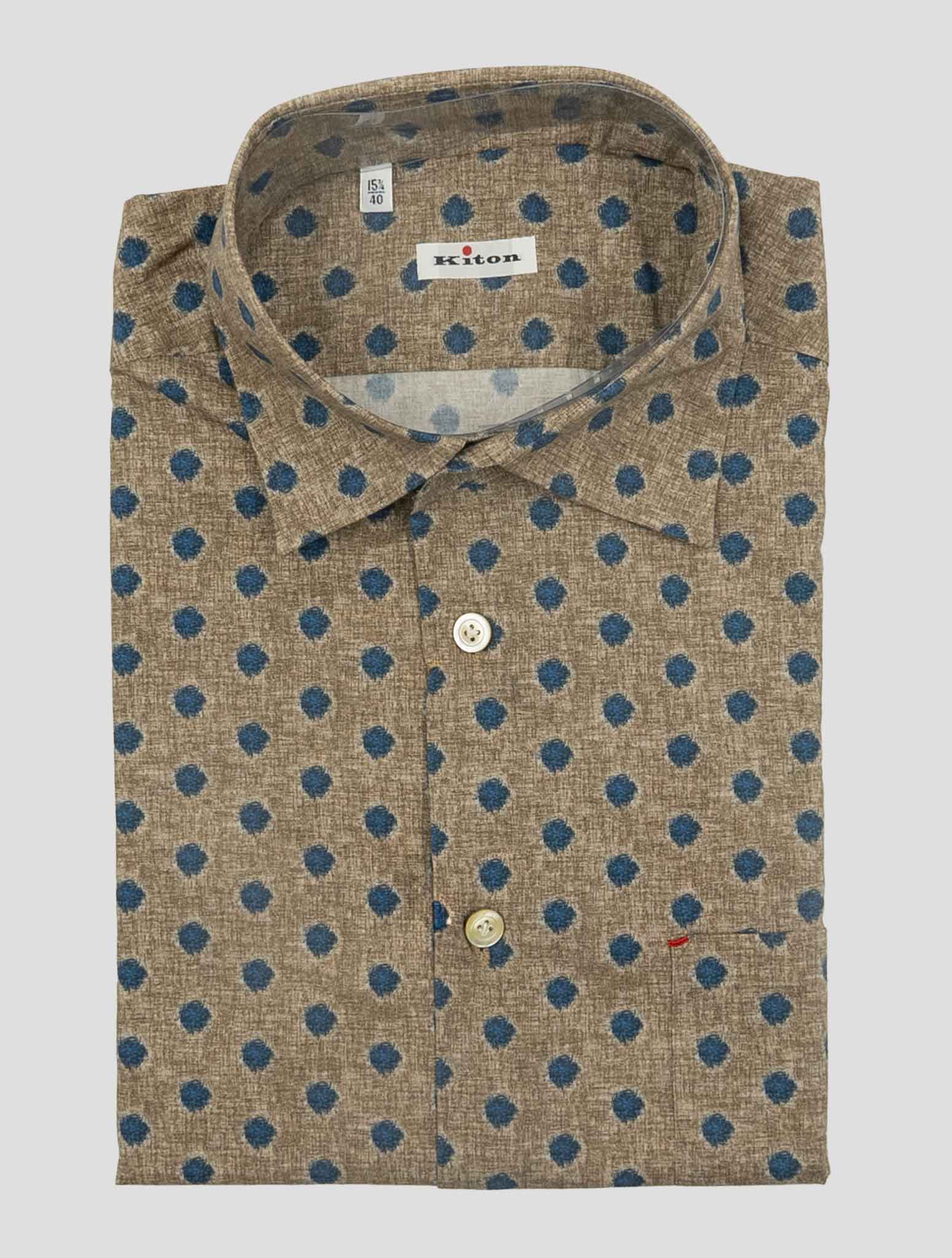 Kiton Brown Blue Cotton Shirt Nerano