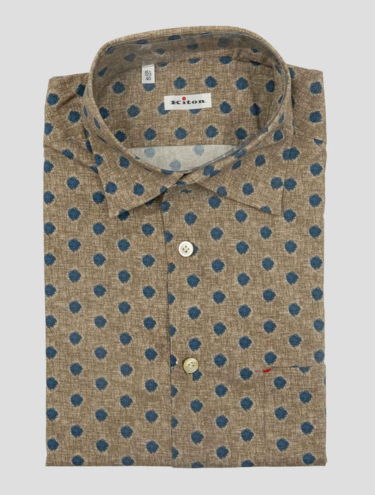 Kiton Brown Blue Cotton Shirt Nerano