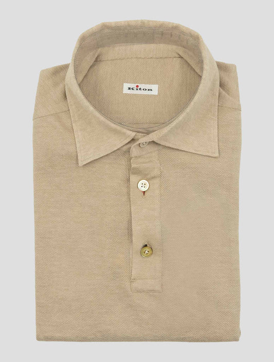 Kiton Light Brown Linen Cotton Polo Shirt Positano