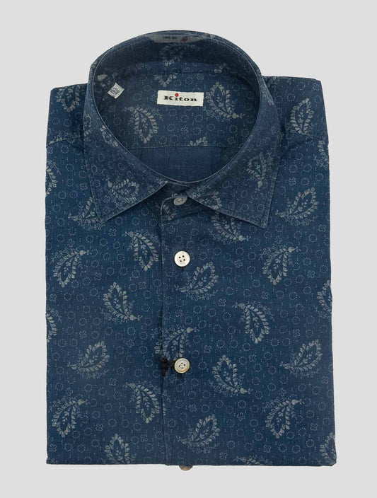 Kiton Blue Cotton Washed Shirt