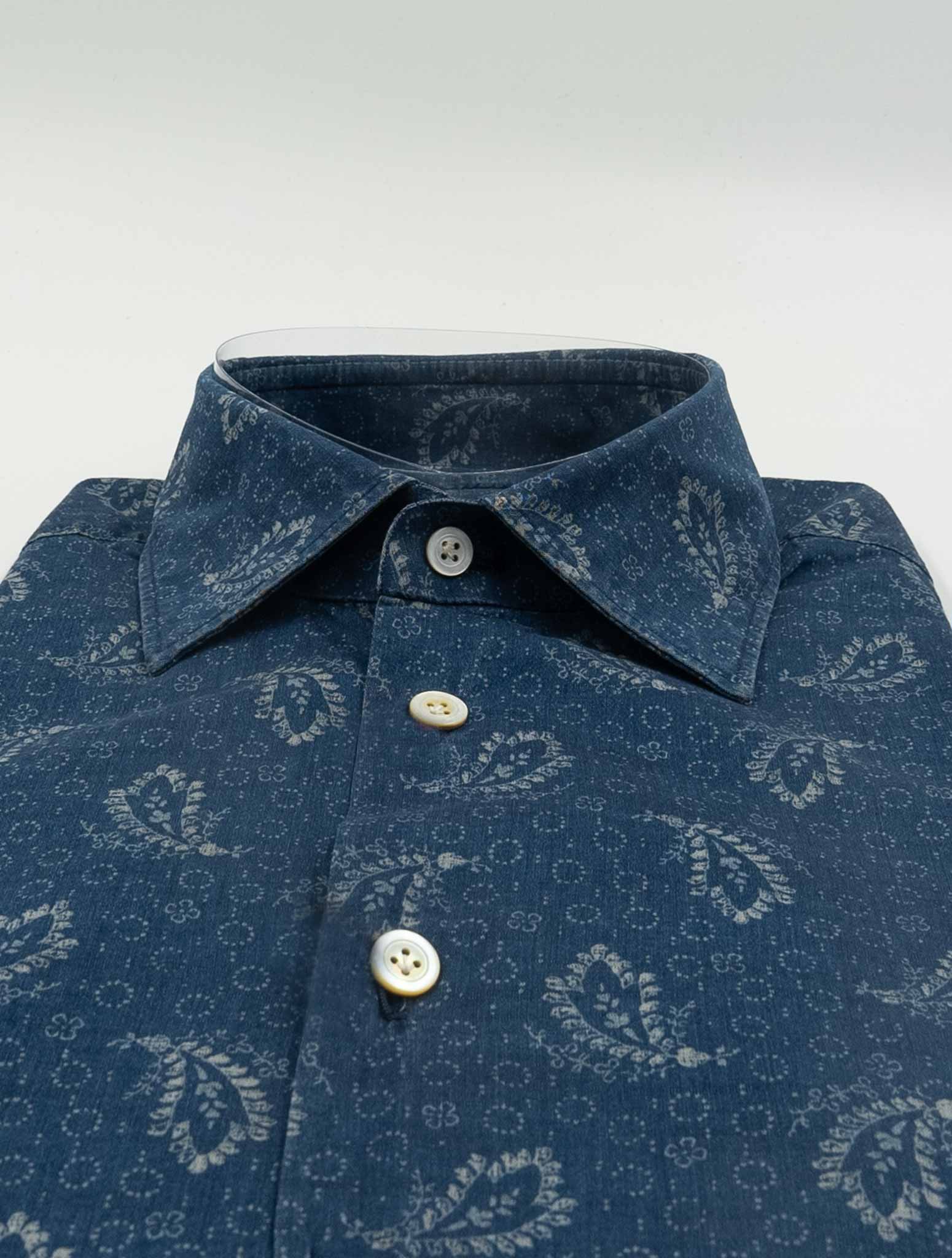 Kiton Blue Cotton Washed Shirt