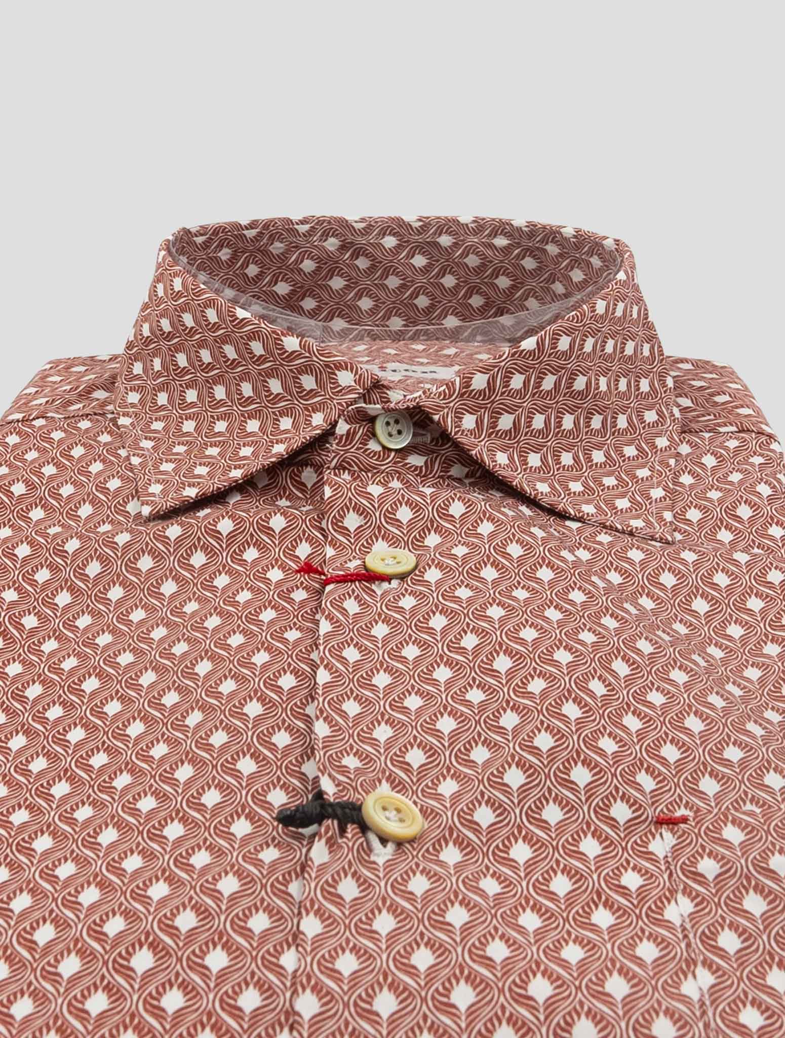 Kiton Red White Cotton Shirt Nerano