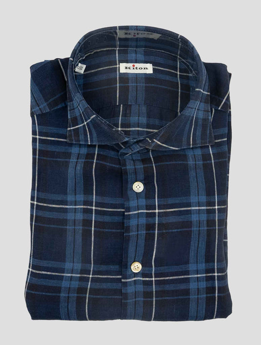 Kiton Blue White Linen Shirt