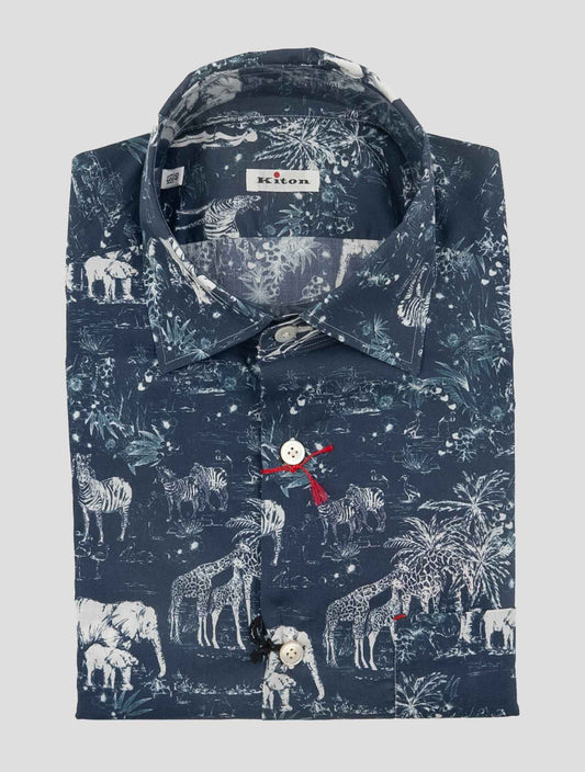Kiton Blue White Cotton Shirt Nerano