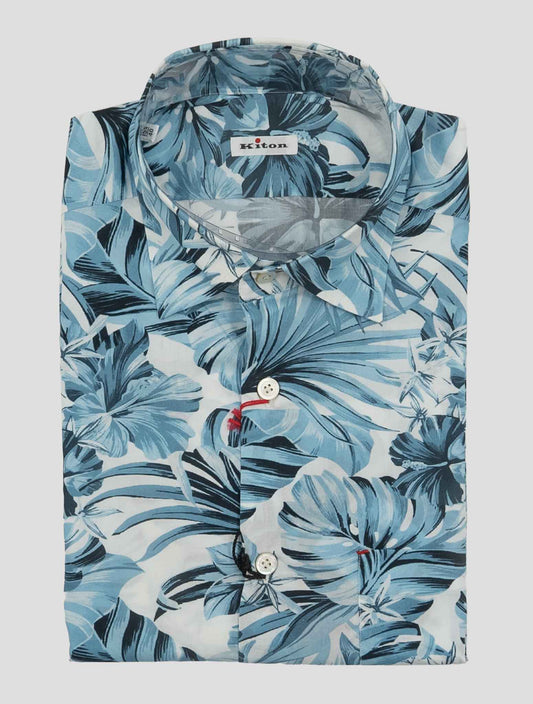 Kiton Light Blue White Cotton Shirt Nerano