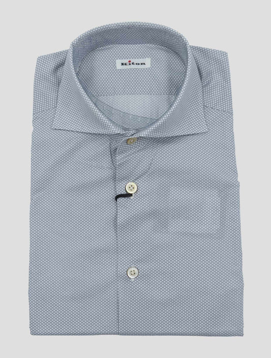 Kiton Gray White Cotton Shirt