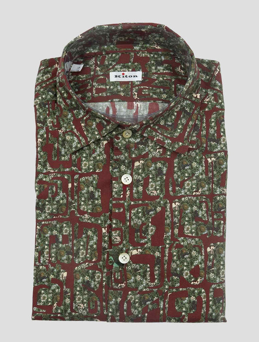 Kiton Burgundy Green Cotton Shirt Nerano