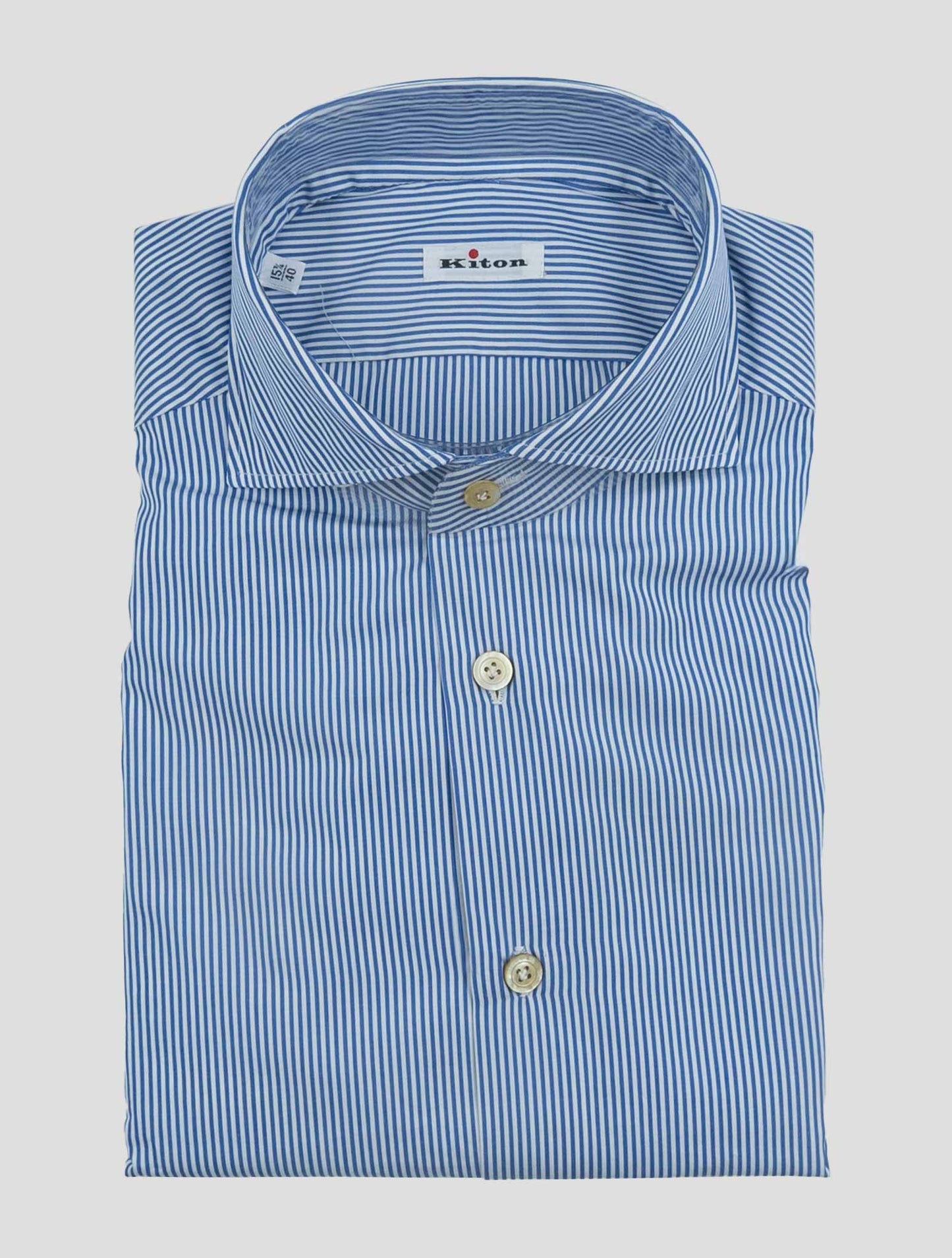 Kiton Blue White Cotton Shirt