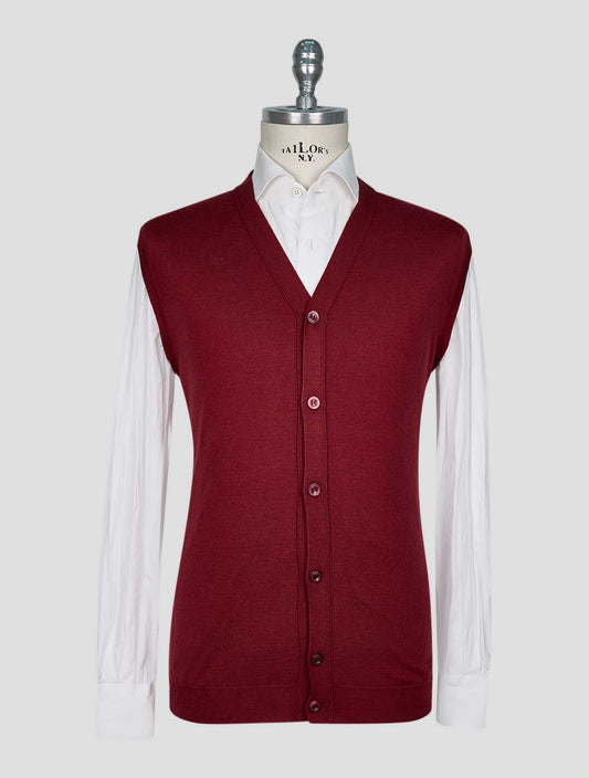 Kiton Burgundy Wool Cashmere Gilet Cardigan