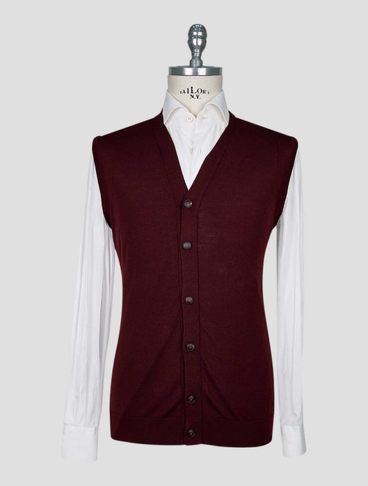 Kiton Burgundy Wool Diamante Blu Gilet Cardigan