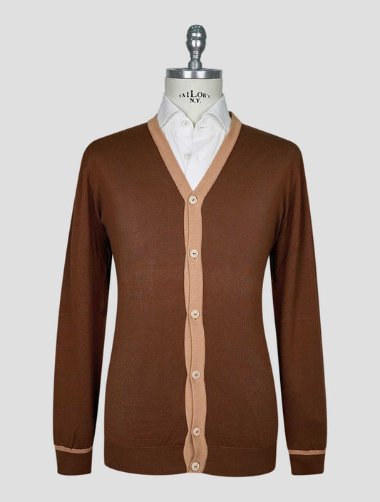Kiton Brown Beige Cotton Cardigan