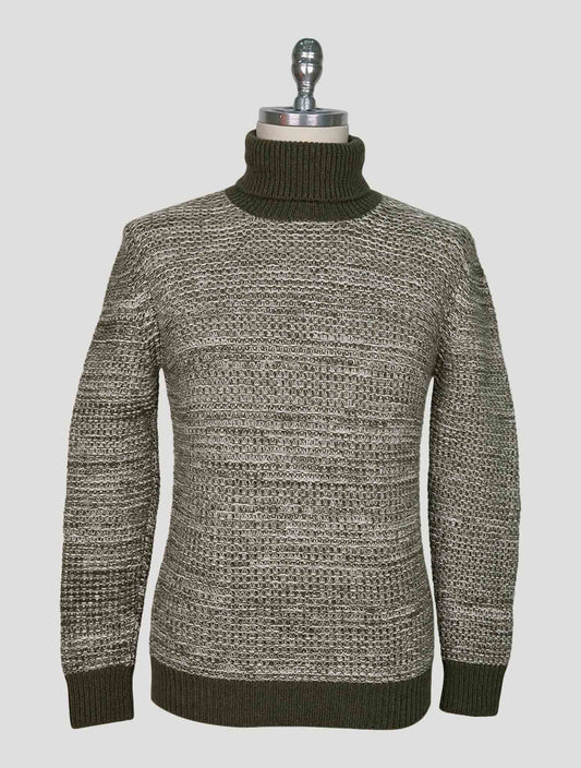 Kiton Green White Cashmere Sweater Turtleneck