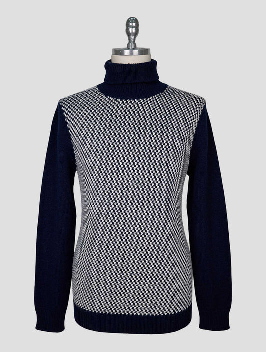 Kiton Blue White Cashmere Sweater Turtleneck