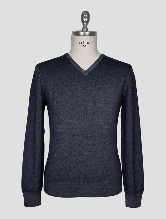 Kiton Gray Blue Wool Sweater V-Neck