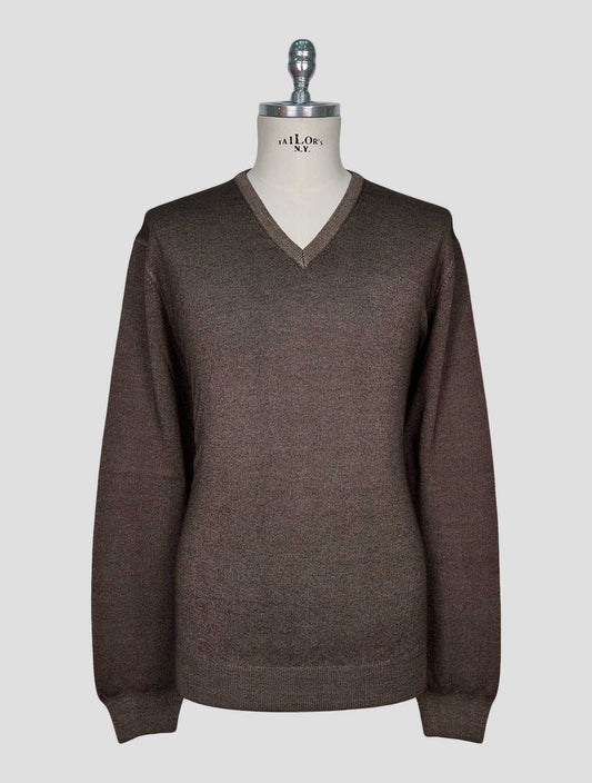 Kiton Brown Wool Sweater V-Neck