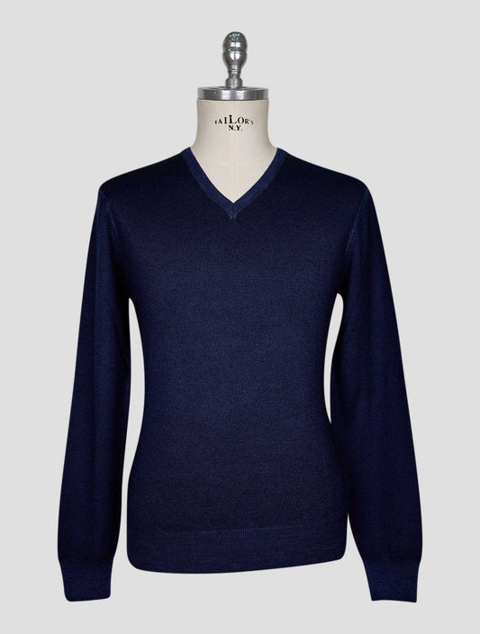 Kiton Blue Wool Sweater V-Neck