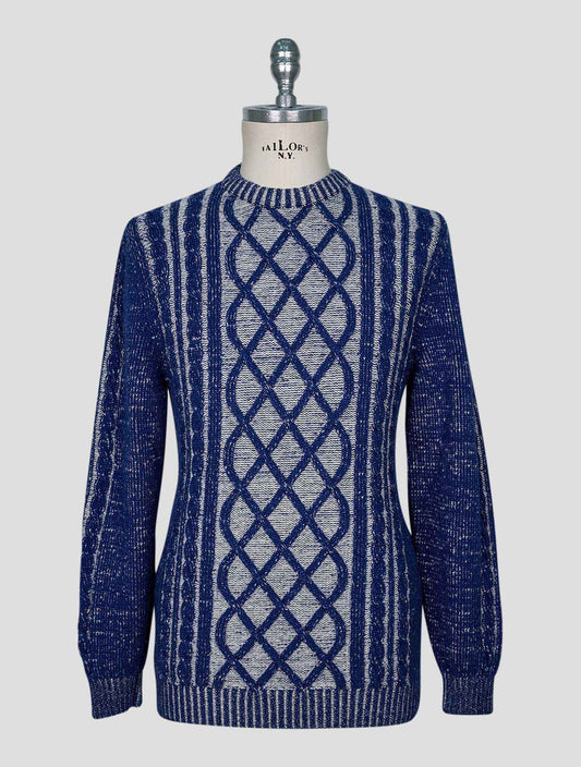 Kiton Blue White Cashmere Sweater Crewneck