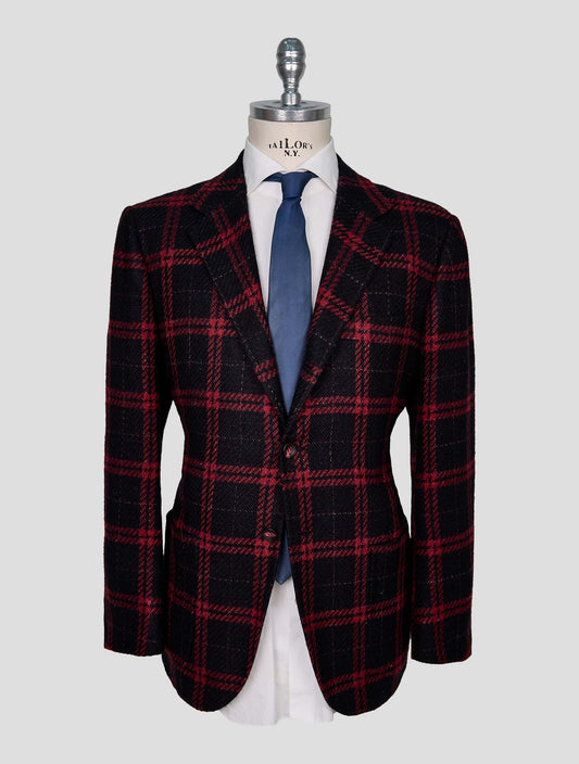 Kiton Red Black Cashmere Virgin Wool Silk Linen Blazer
