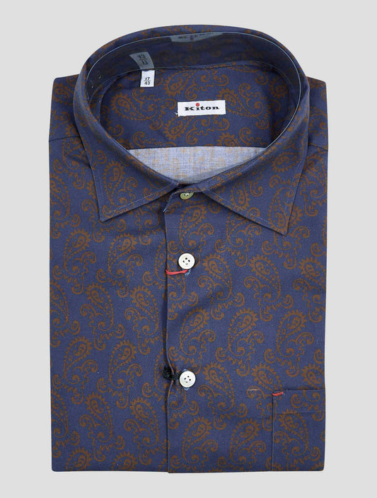 Kiton Blue Orange Cotton Shirt Nerano